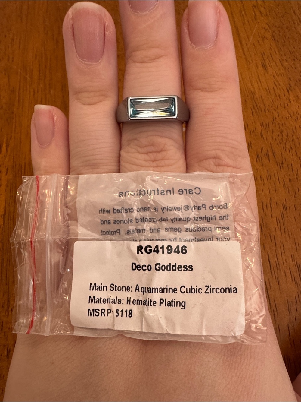 Deco Goddess Silver-Tone Ring with Aquamarine Cubic Zirconia